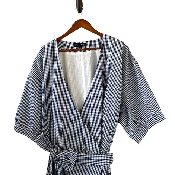 Eloquii NEW Navy & White Gingham Wrap Dress Size 26 - Picture 4 of 12